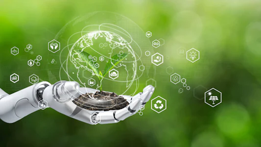 Placeholder for Robotarm houdt duurzame wereldbol vast