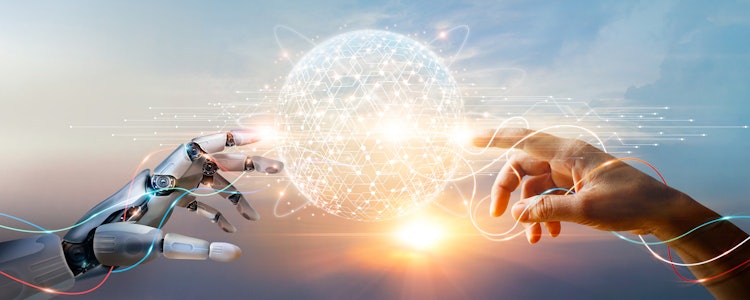 Placeholder for Wereldbol met robot handen