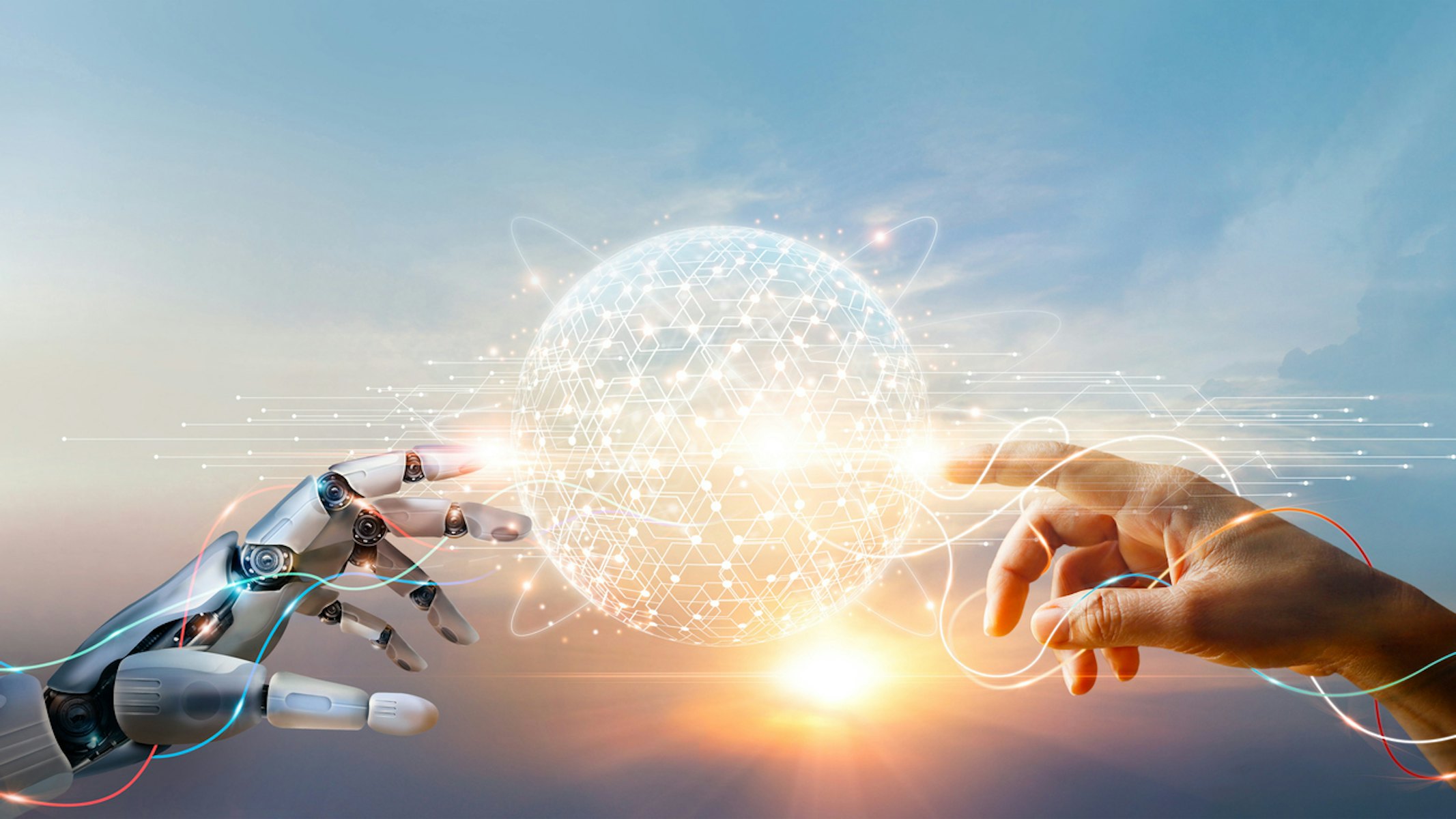 Wereldbol met robot handen