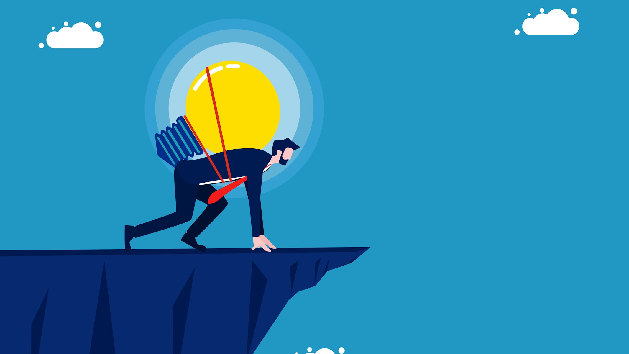 Zakenman met gloeilamp maakt een sprong