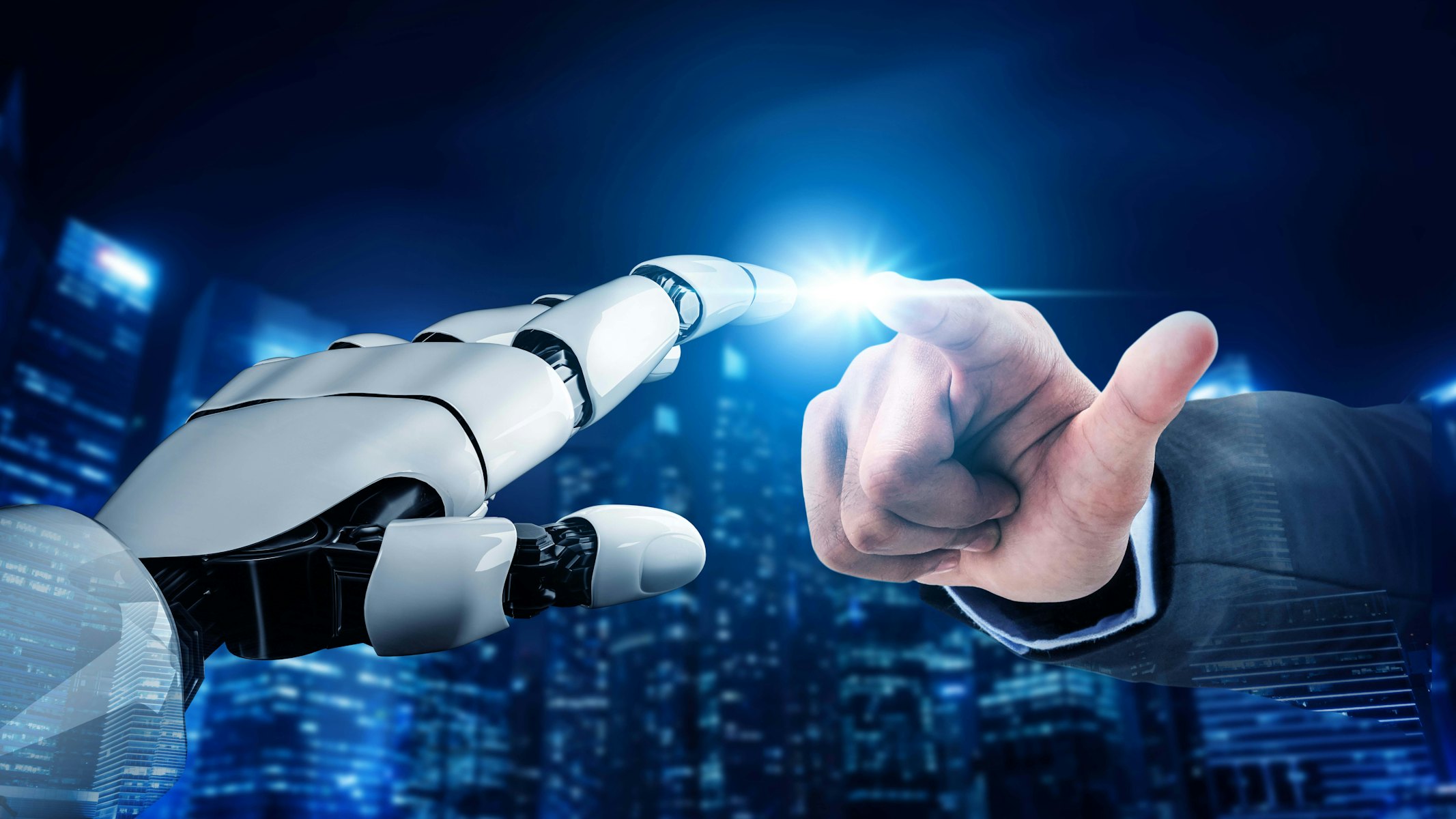 Robot geeft mens een hand