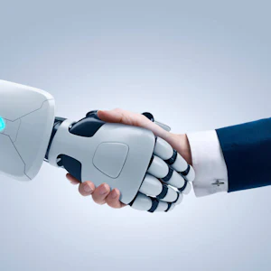 Placeholder for Robotarm schudt hand van man