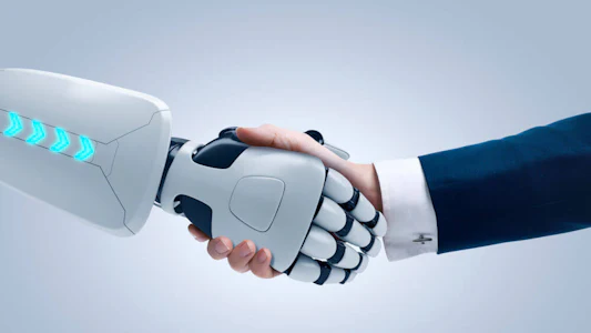 Placeholder for Robotarm schudt hand van man