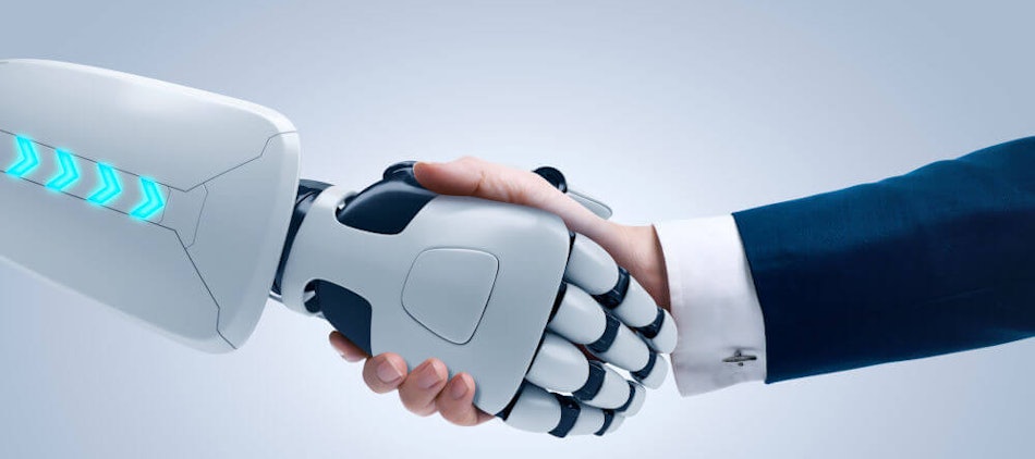 Placeholder for Robotarm schudt hand van man