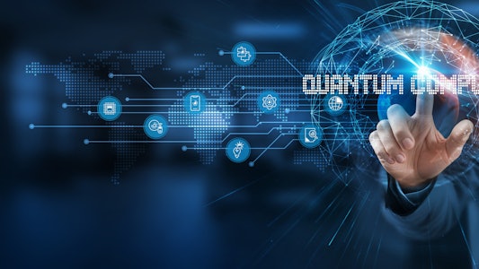 Placeholder for Quantum computing, hand wijst